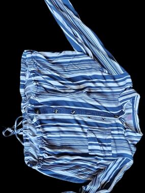 No Boundaries Navy and White Striped Button-Up Shirt